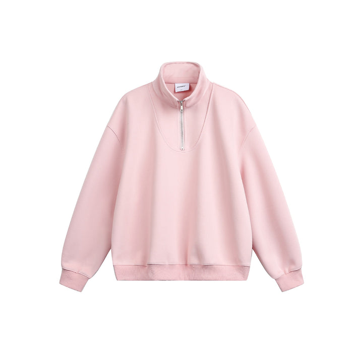 Women Oversize Sweatshirt with Half Zip and Stand-Up Collar Mune Fashion