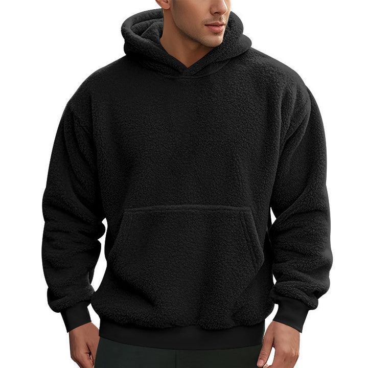 Men's cozy Sherpa fleece hoodie with kangaroo pocket and elastic cuffs Mune Fashion