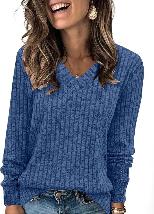 Women's Ribbed V-Neck Fine-knit Sweater with Casual Oversized Fit Mune Fashion