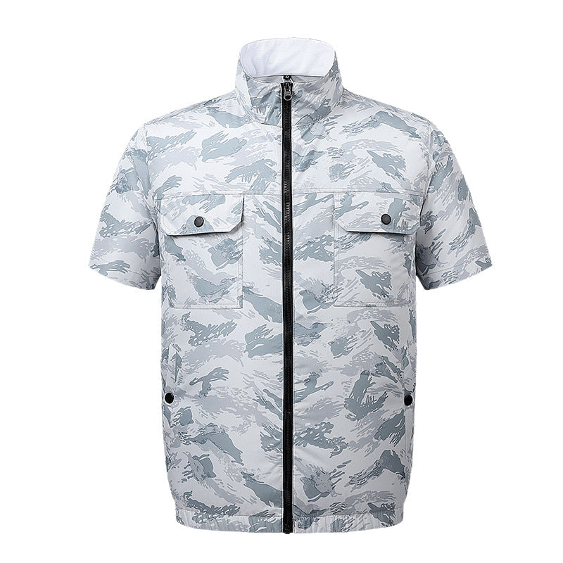 Men's lightweight short-sleeved leisure jacket with stand collar, zipper, and breast pockets Mune Fashion