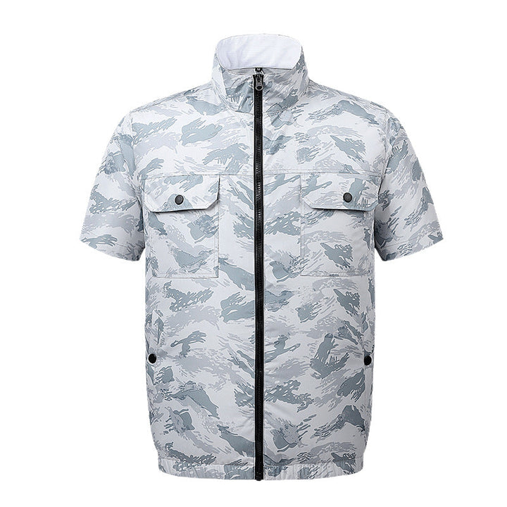 Men's lightweight short-sleeved leisure jacket with stand collar, zipper, and breast pockets Mune Fashion