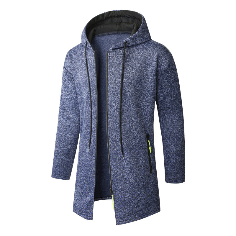 Men's Long Knit Coat with Hood, Continuous Zipper & Soft Fleece Lining Mune Fashion