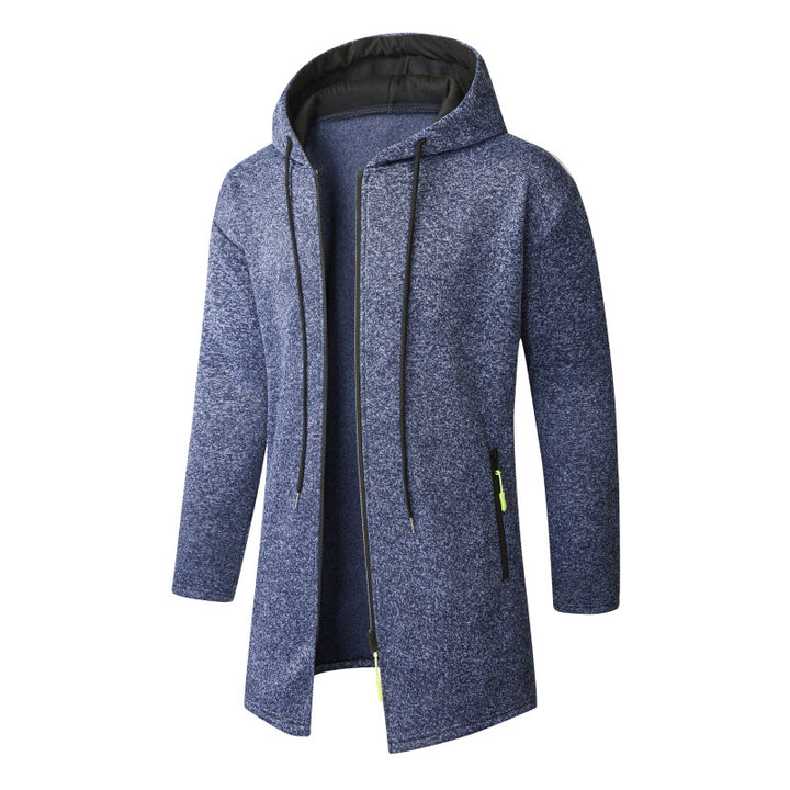 Men's Long Knit Coat with Hood, Continuous Zipper & Soft Fleece Lining Mune Fashion