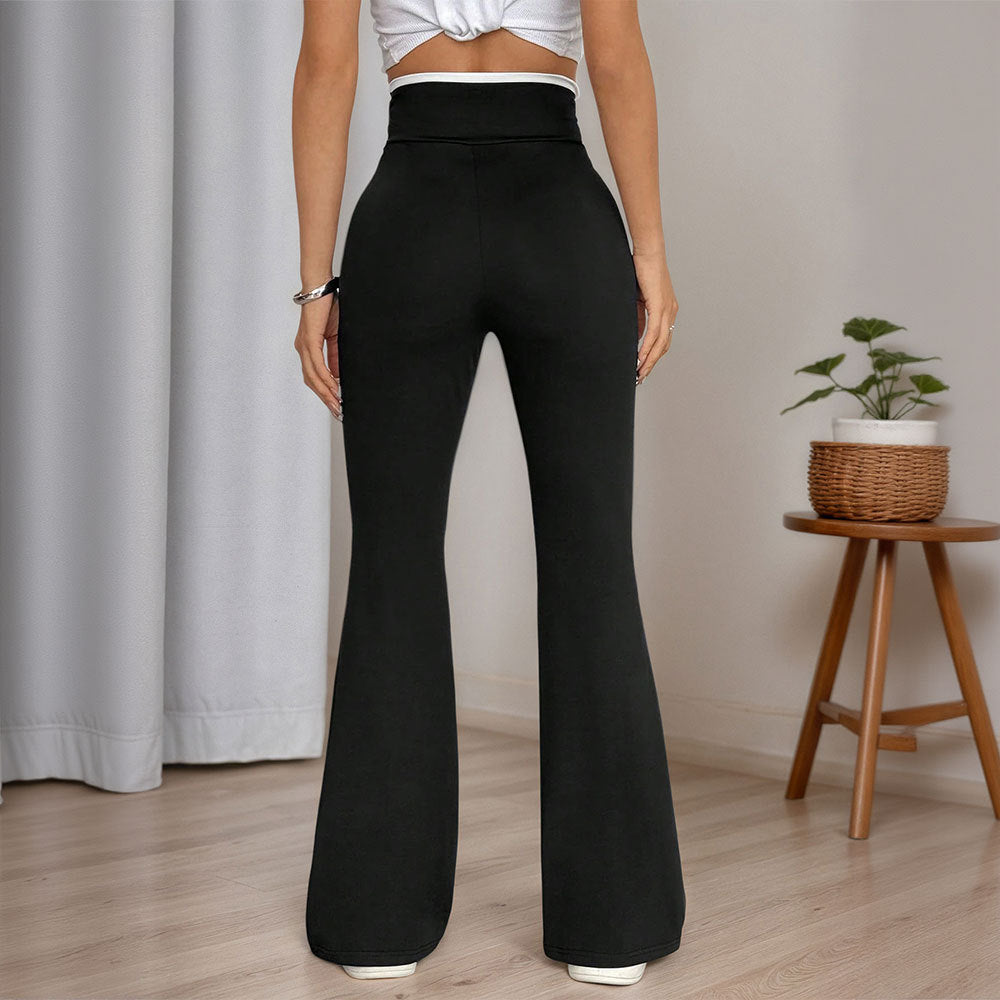 Women's figure-hugging high-waisted flared trousers with V waistband and shaping stretch jersey Mune Fashion