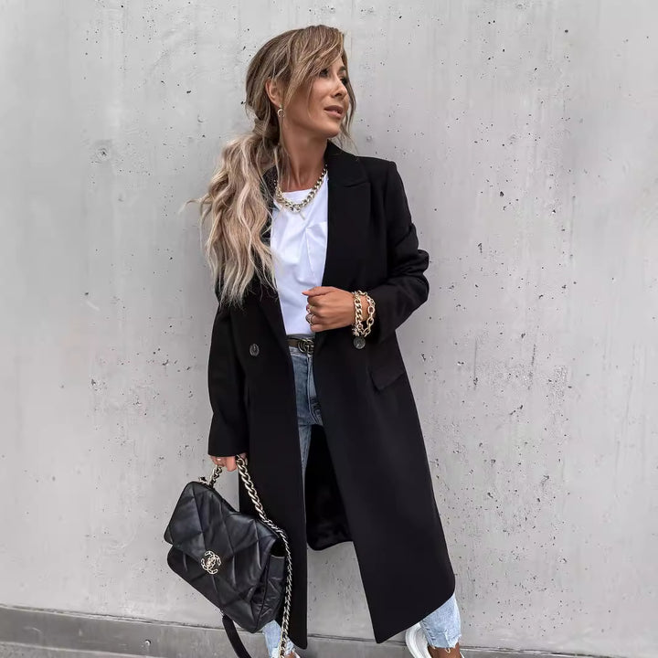 Women's classic wool coat with double-breasted button placket and oversized cut Mune Fashion