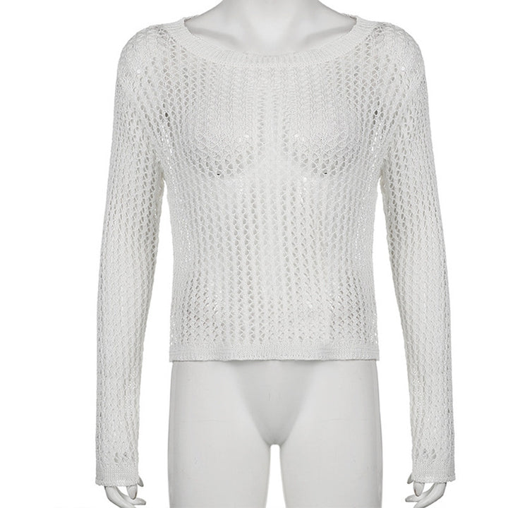 Ladies airy knitted pullover with fine mesh pattern Mune Fashion