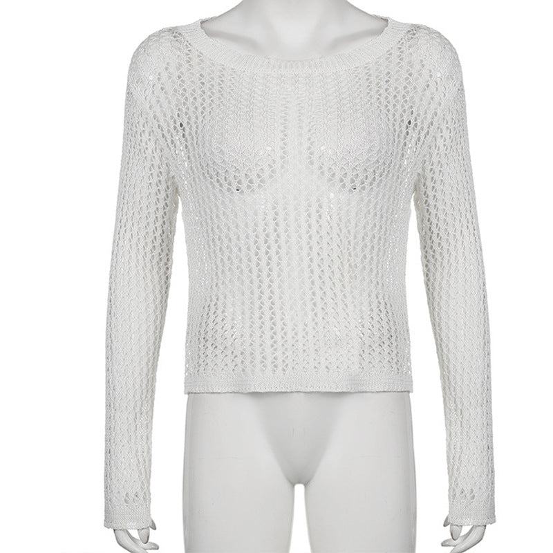 Ladies airy knitted pullover with fine mesh pattern Mune Fashion