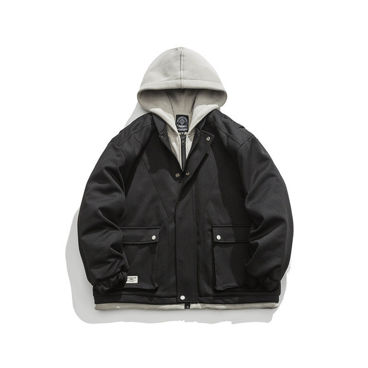Men's Two-Layer Utility Jacket with Integrated Hood Inner Layer and Flap Pockets Mune Fashion