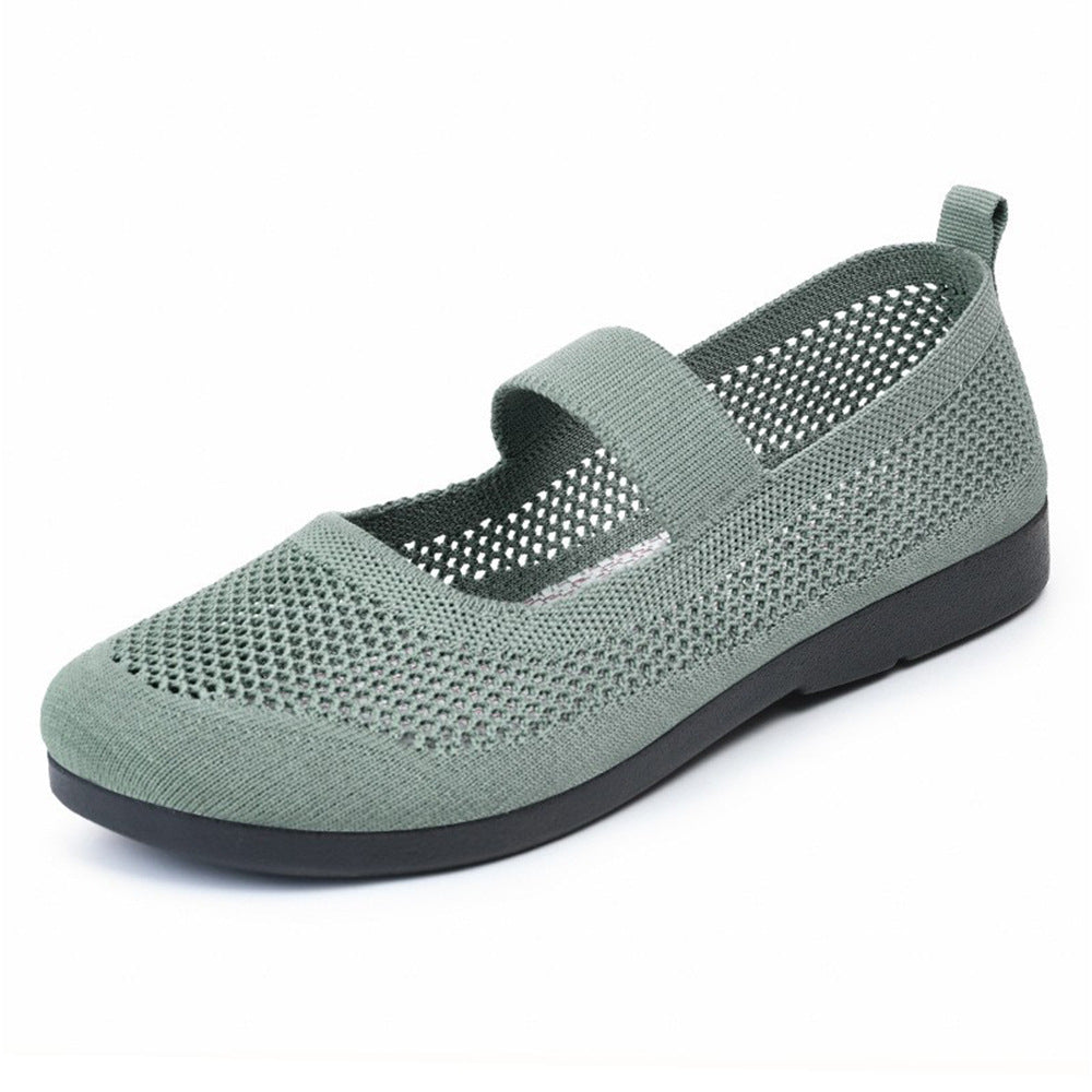 Ladies knitted Mary-Jane comfort ballerina with breathable open knit, elastic strap and cushioning lightweight sole Mune Fashion