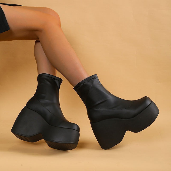 Women's Platform Sock Boots with Sculptural Wedge Sole and Stretch Shaft Mune Fashion