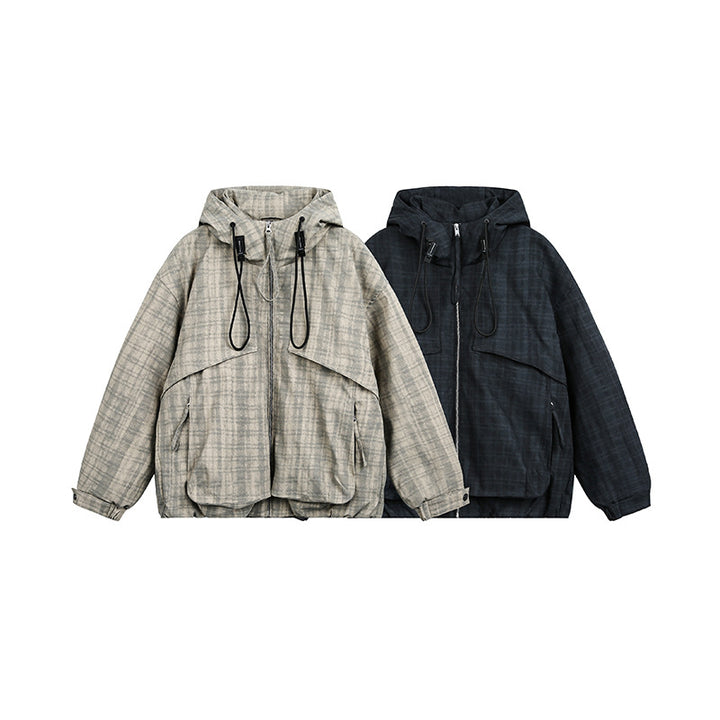 Unisex Oversize Utility Hoodie with checkered pattern and drawstring Mune Fashion