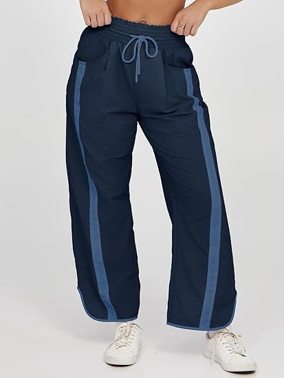 Women's nan relaxed track pants with side contrast stripe, elastic smocked waistband, and side pockets Mune Fashion