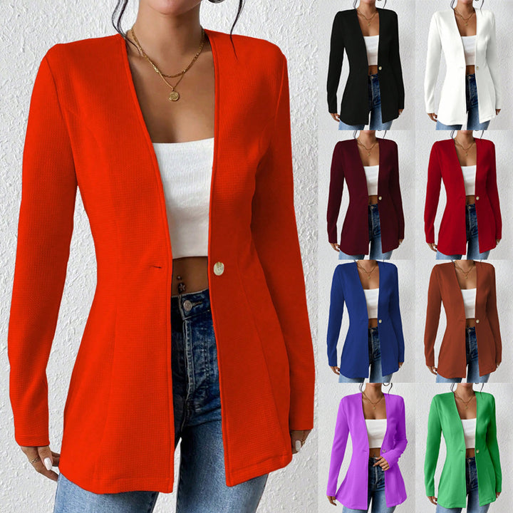 Ladies Tailored Long Blazer with V-Neck and One-Button Closure Mune Fashion
