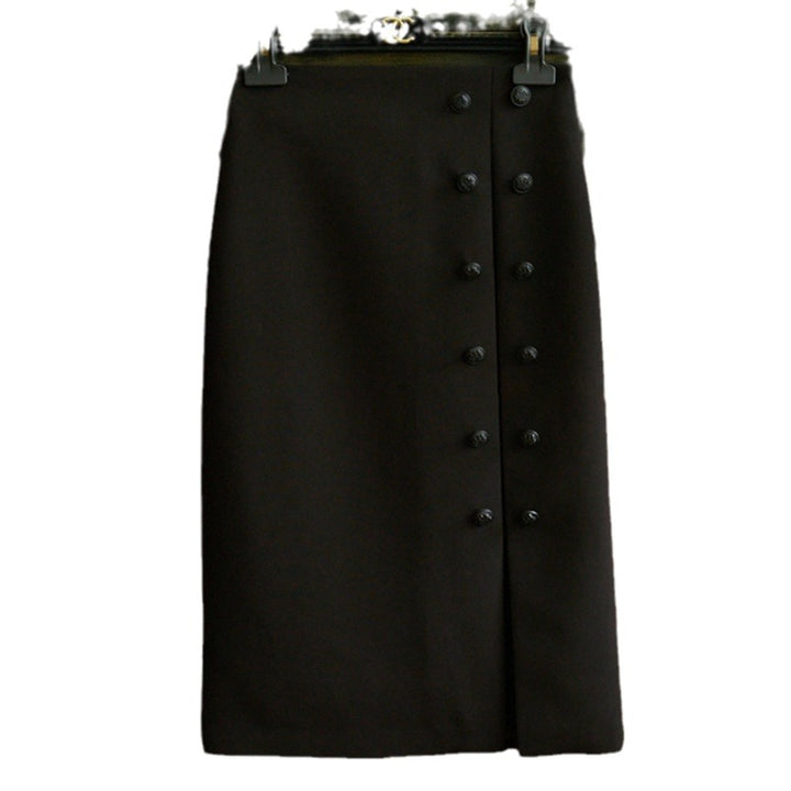 Women's High-Waisted Pencil Midi Skirt with Decorative Double-Breasted Button Placket and Front Slit Mune Fashion