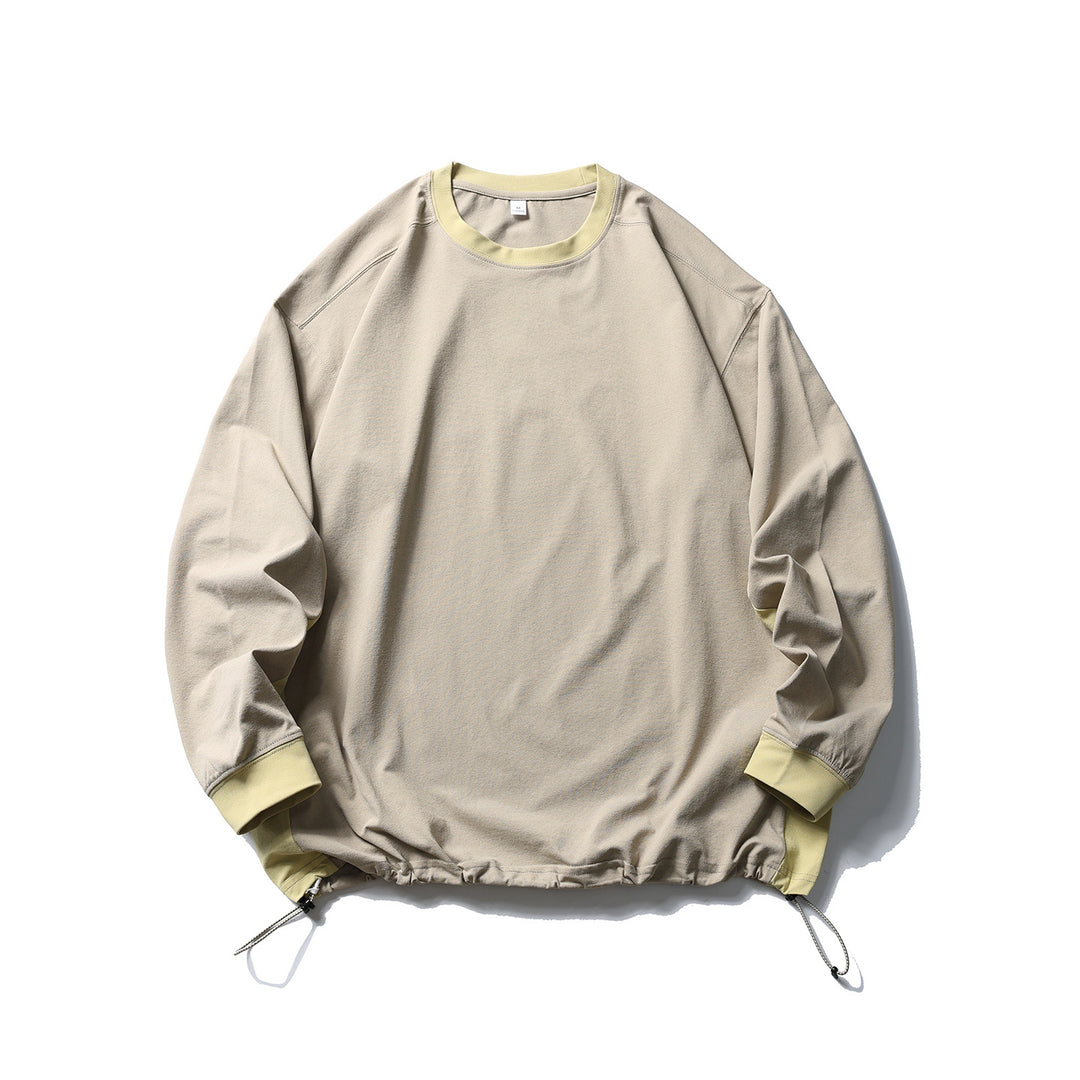 Unisex Oversize Fleece Pullover with Drawstring Hem and Contrast Collar Mune Fashion