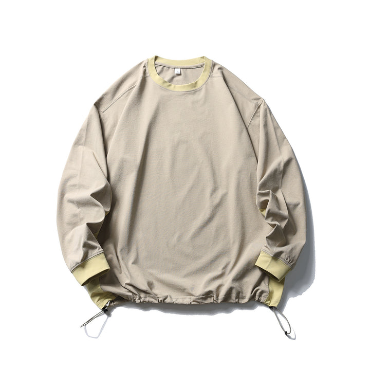 Unisex Oversize Fleece Pullover with Drawstring Hem and Contrast Collar Mune Fashion