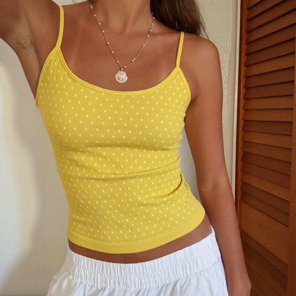 Women’s fine ribbed spaghetti strap top with dot structure and tailored fit Mune Fashion