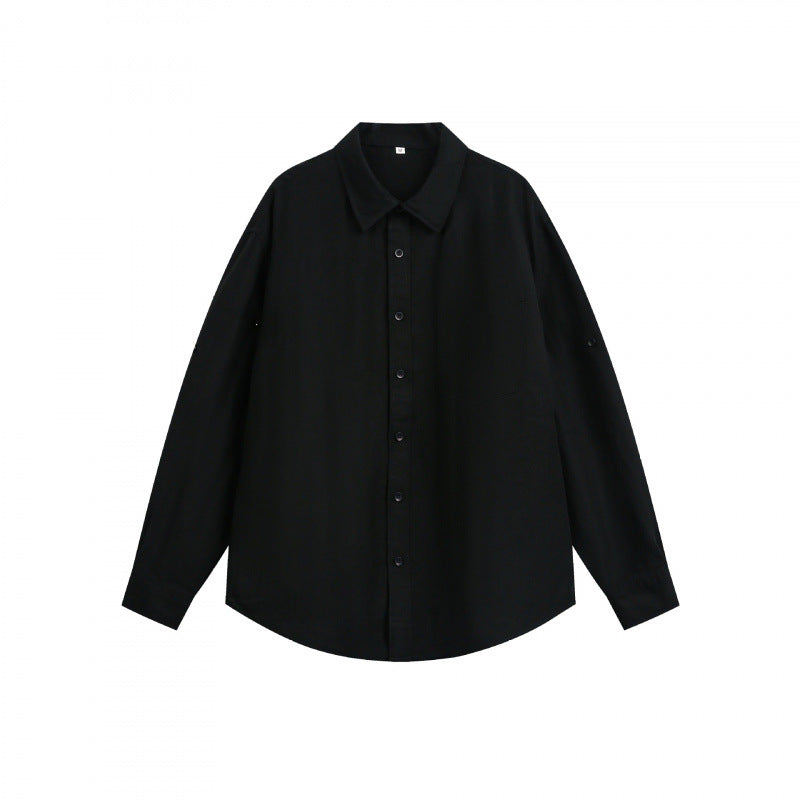 Unisex Oversize Light Linen Blend Shirt with Chest Pocket, Notched Collar and Sleeve Cuff Mune Fashion