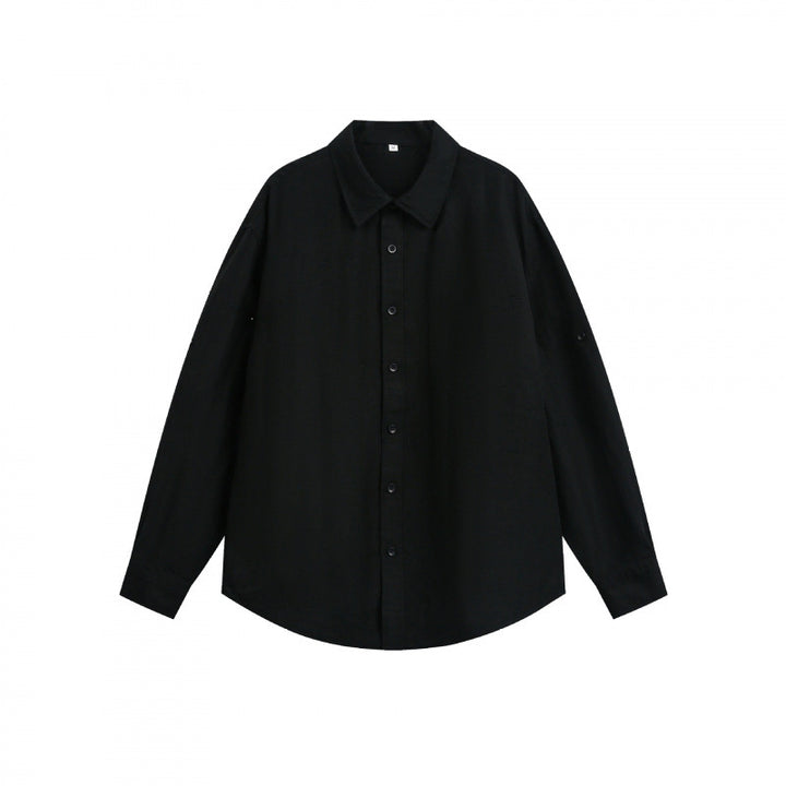 Unisex Oversize Light Linen Blend Shirt with Chest Pocket, Notched Collar and Sleeve Cuff Mune Fashion