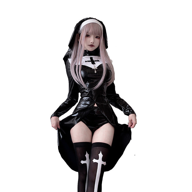 Women Gothic Nun Costume with expressive design and transparent overlay skirt Mune Fashion