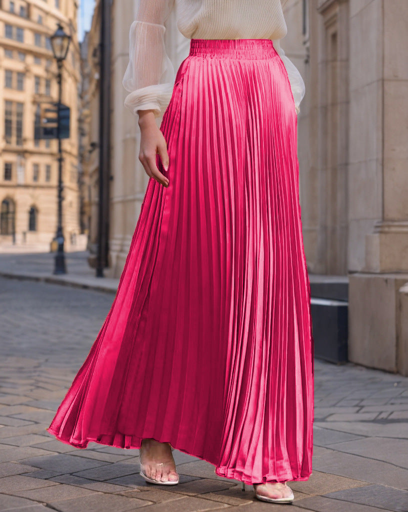 Women nan Maxi skirt pleated from flowing satin with elastic waistband Mune Fashion