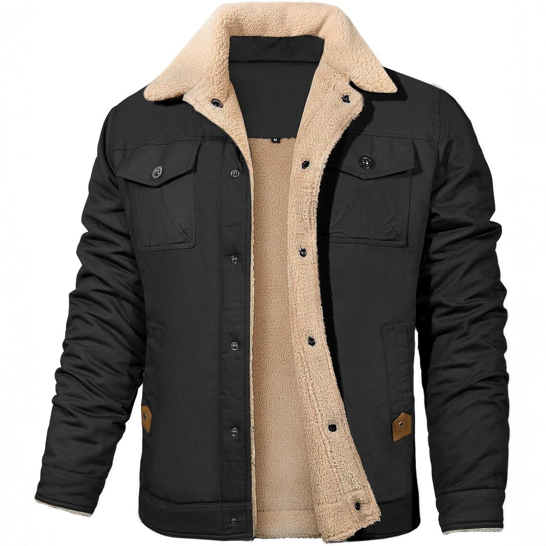 Men's utility work jacket made of canvas with faux fur collar and quilted inner lining Mune Fashion