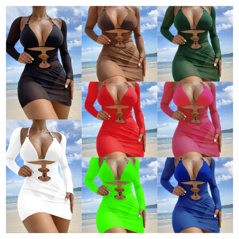 Women's swimsuit dress with intricate cut-outs and long sleeves Mune Fashion
