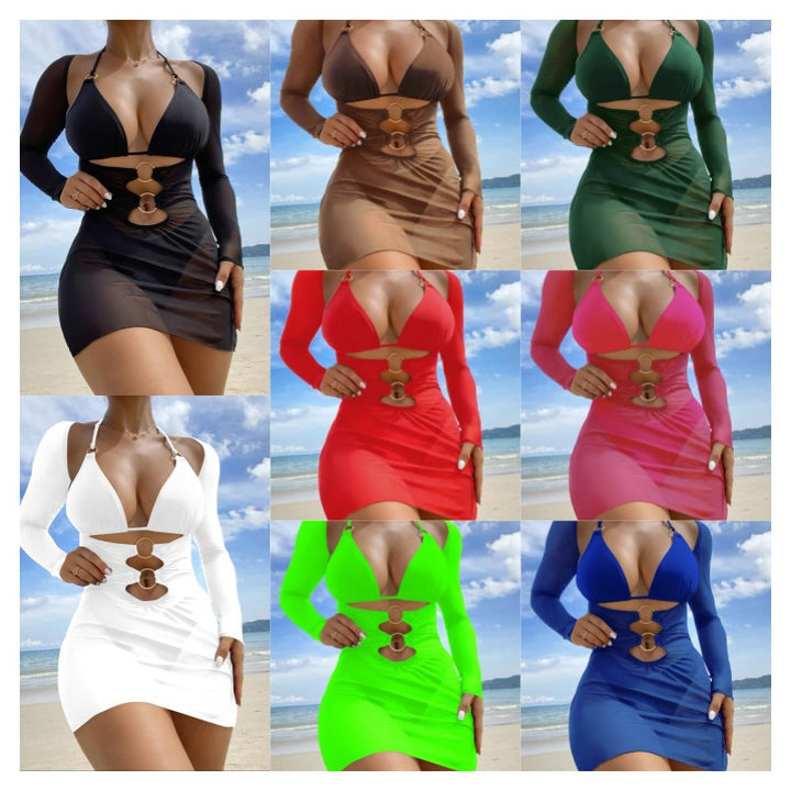 Women's swimsuit dress with intricate cut-outs and long sleeves Mune Fashion