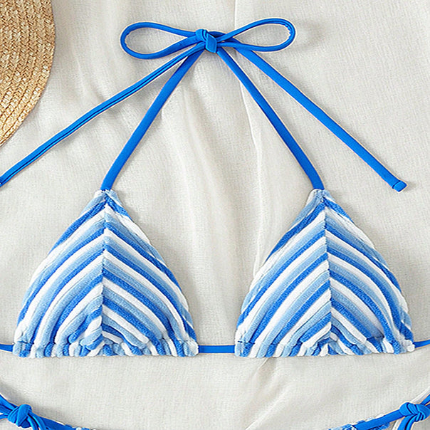 Ladies triangle bikini top with playful striped pattern and adjustable straps Mune Fashion