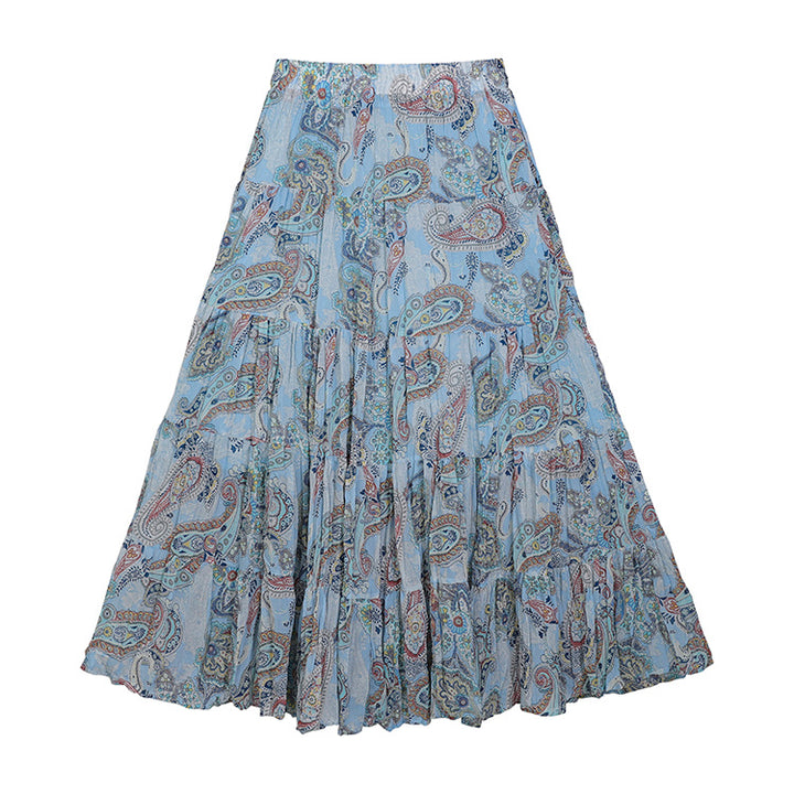 Women's flowing midi maxi skirt with multi-layered tiered design and fine pleated look Mune Fashion