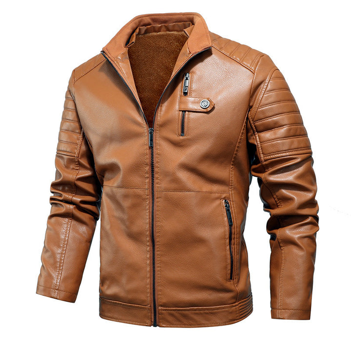 Men's biker-inspired faux leather jacket with quilted sleeves and teddy lining Mune Fashion
