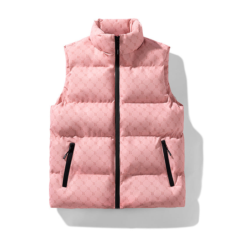 Men's quilted utility vest with monogram print and stand-up collar Mune Fashion