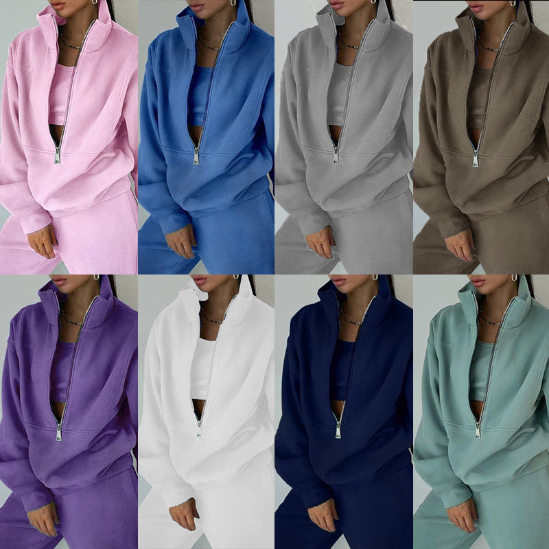 Women's Oversized Half-Zip Sweatshirt with High Stand Collar and Concealed Kangaroo Pocket Mune Fashion