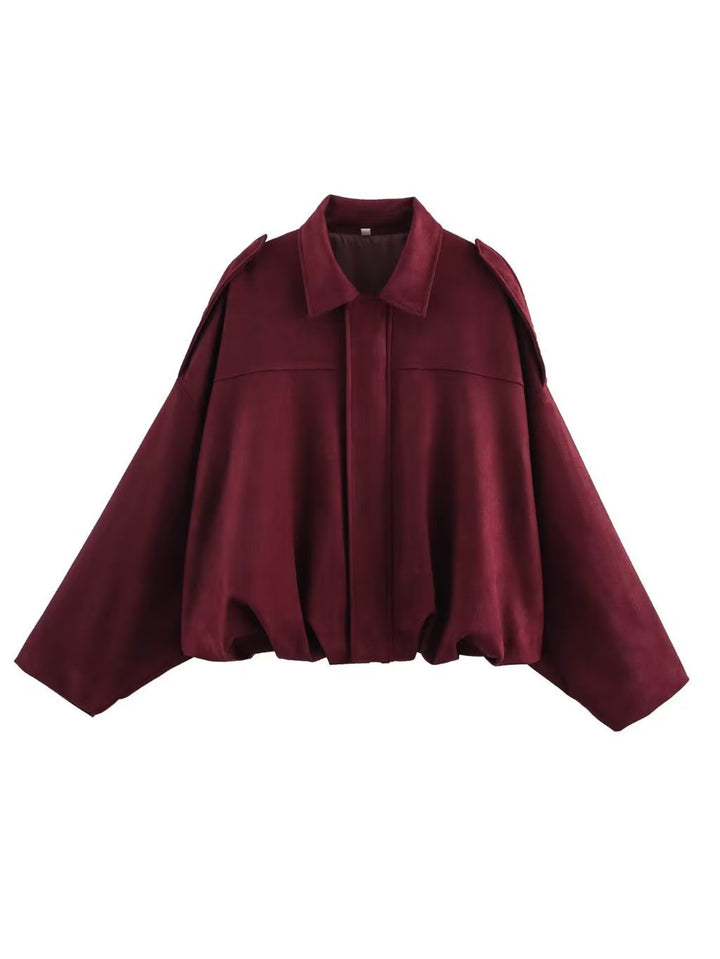 Women Cropped Boxy Transition Jacket in Suede Look with Epaulettes Mune Fashion
