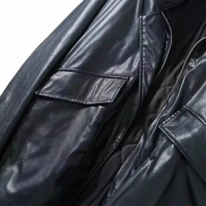 Men's oversized faux leather pilot jacket with removable teddy collar, two-way zipper and large patch pockets Mune Fashion