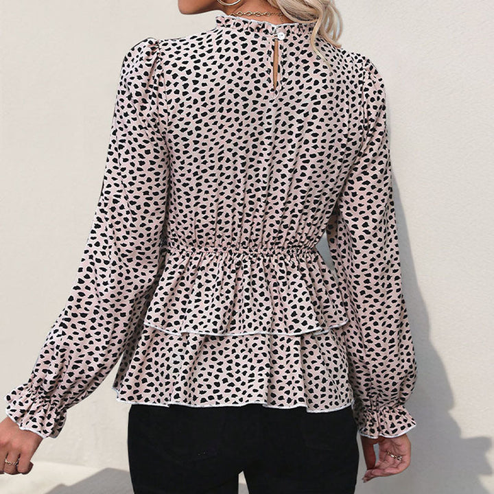 Women's Smocked Ruffle Blouse with Ruffled Waist and Long Sleeves Mune Fashion