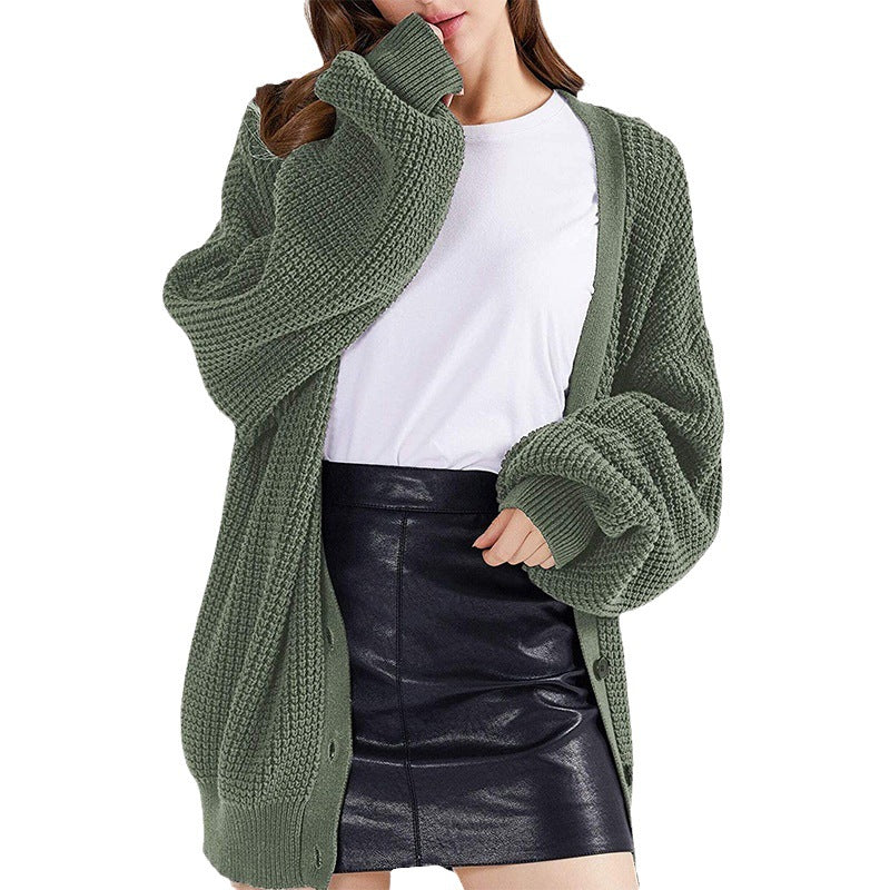 Women nan Oversize knit cardigan with balloon sleeves and generous button placket Mune Fashion