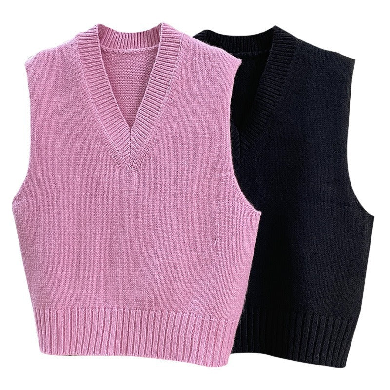 Women's Sleeveless Fine Knit Vest with V-Neck and Ribbed Hem Mune Fashion