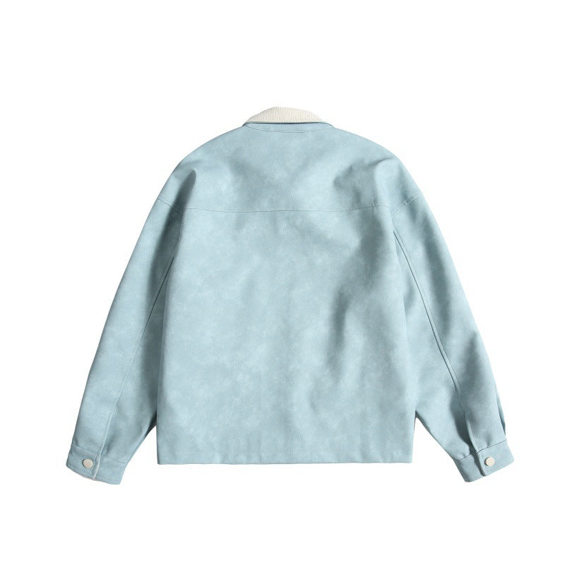 Women Oversize Suede-Look Bomber Jacket with Cord Collar and Concealed Zipper Mune Fashion