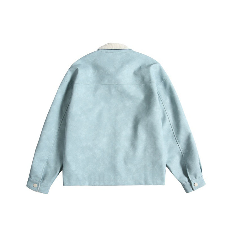 Women Oversize Suede-Look Bomber Jacket with Cord Collar and Concealed Zipper Mune Fashion