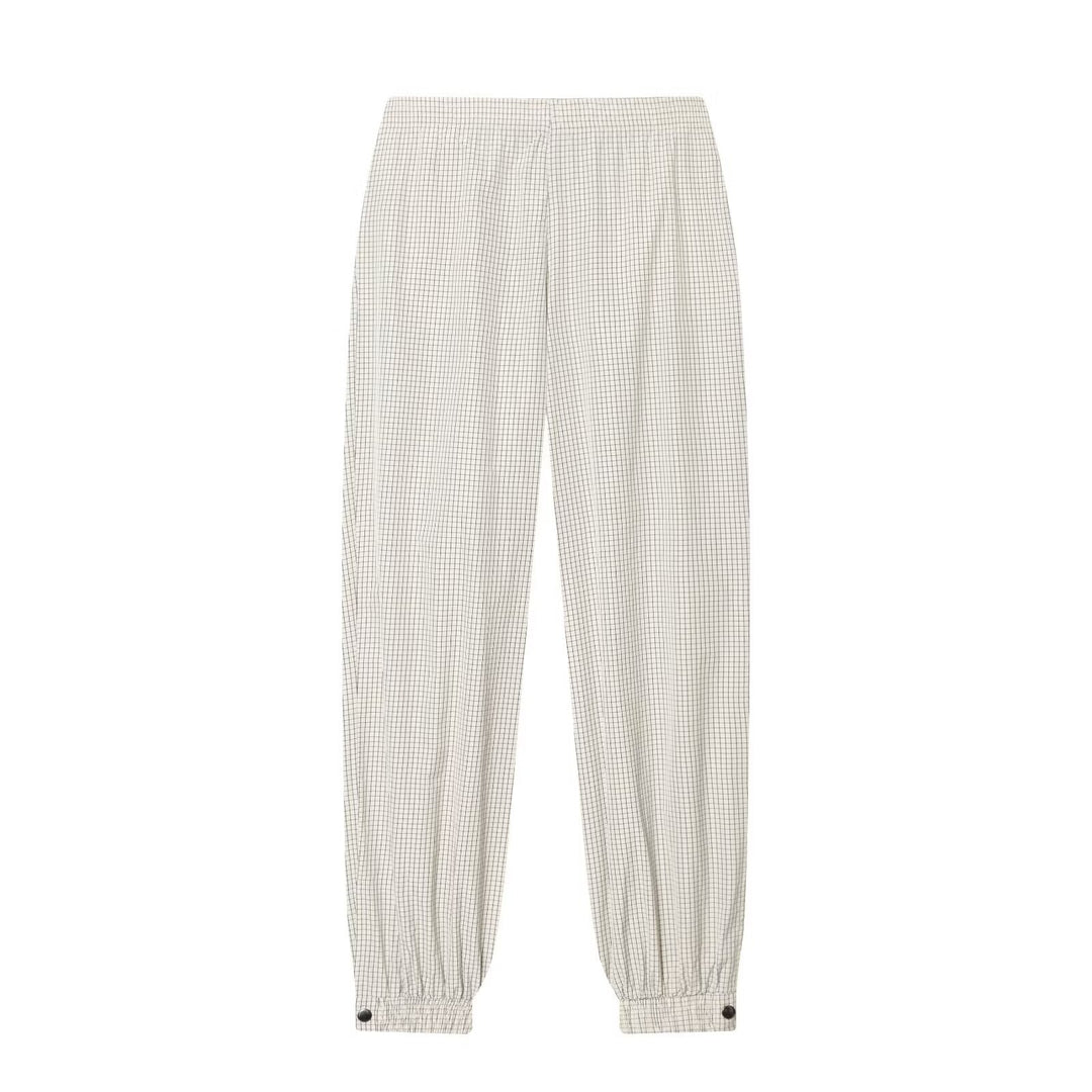 Women's Checkered Relaxed Jogger Pants with Elastic Waistband, Elastic Cuffs and Snap Button Cuffs Mune Fashion