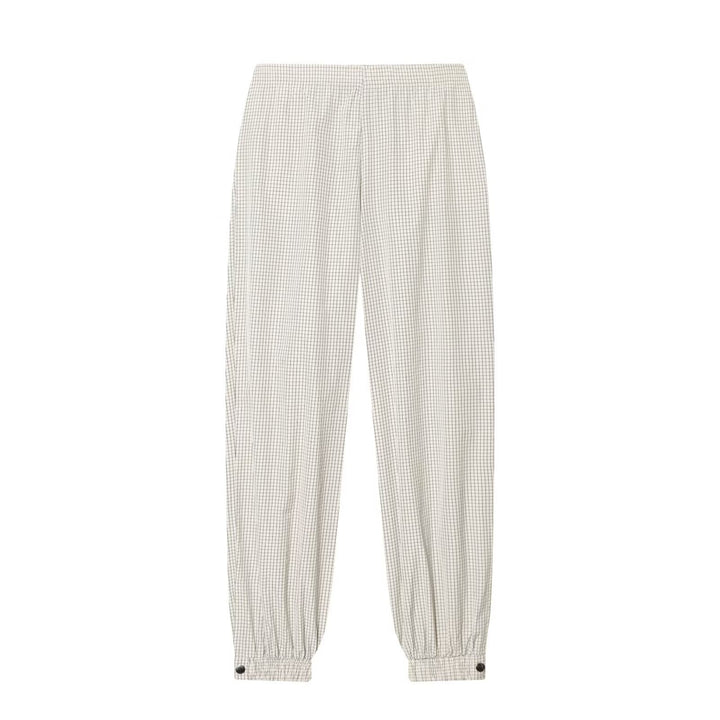 Women's Checkered Relaxed Jogger Pants with Elastic Waistband, Elastic Cuffs and Snap Button Cuffs Mune Fashion