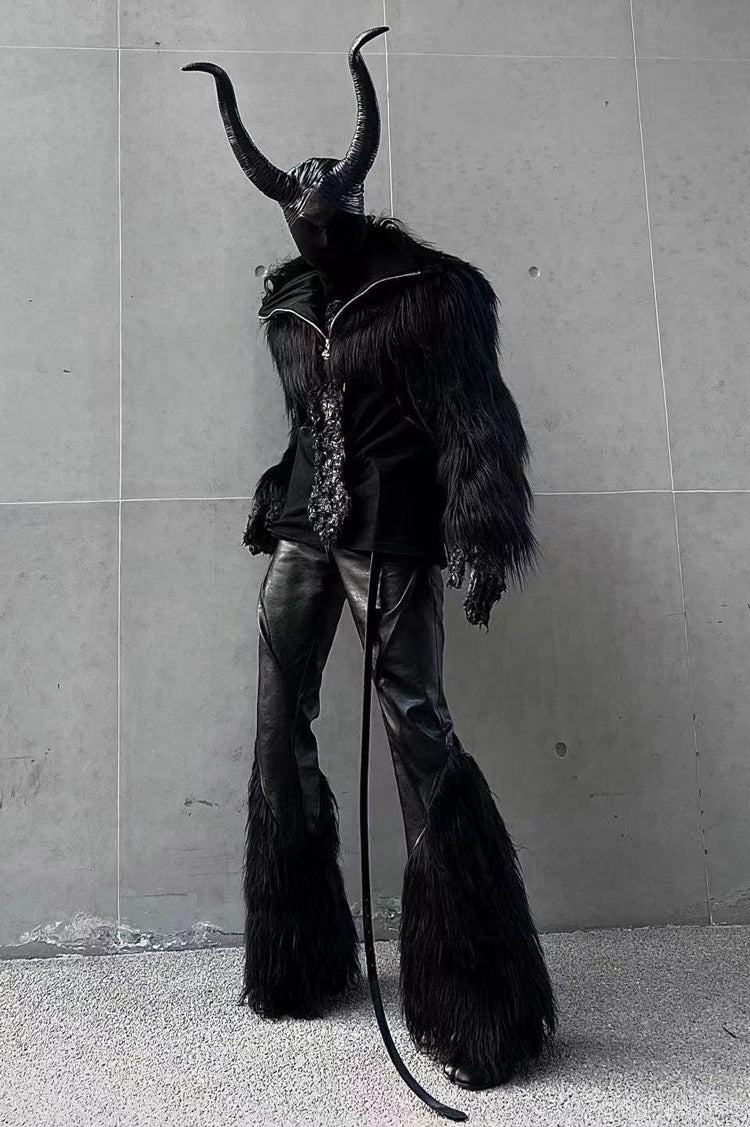 Men's Statement Faux Fur Jacket with Long Shaggy Sleeves and Asymmetrical Zipper Mune Fashion