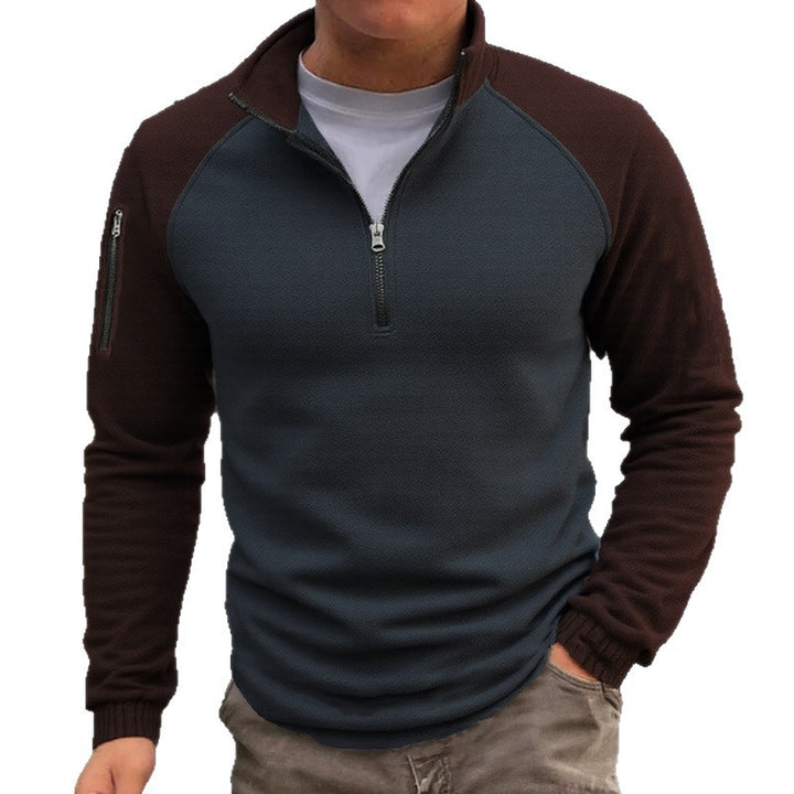 Men's slim fit half-zip pullover with raglan sleeves, waffle texture, and sleeve pocket Mune Fashion