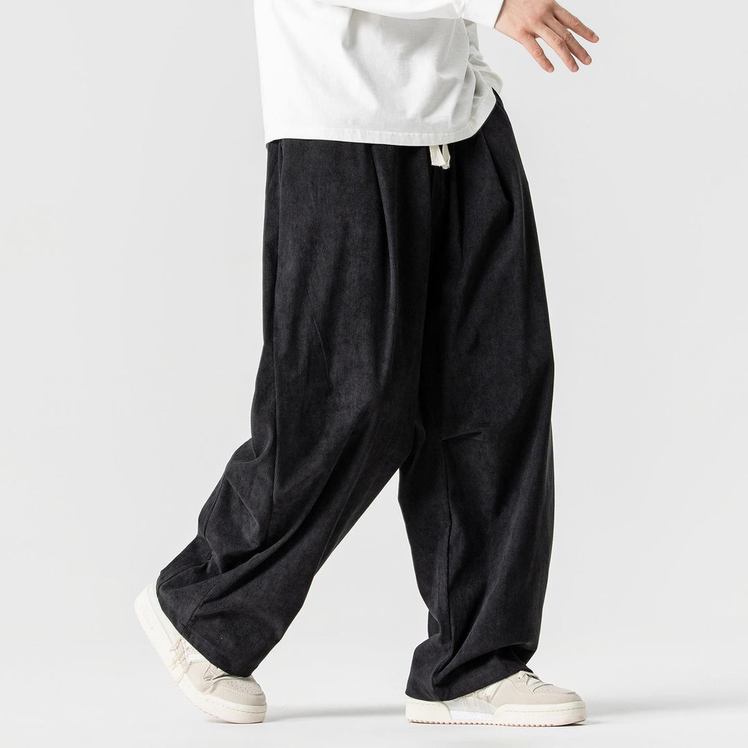Men's wide-cut corduroy pants with pleats, drawstring, and casual baggy silhouette Mune Fashion