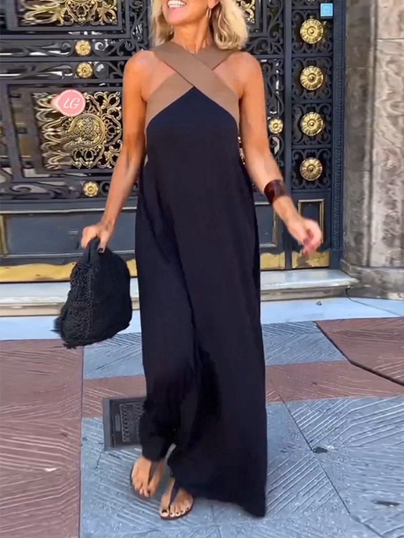 Women’s airy kaftan dress with crossed strap detail, breast yoke and wide fall Mune Fashion