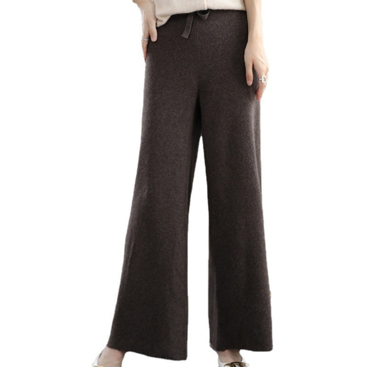 Women's High-Waist Palazzo Knit Pants with Drawstring and Cashmere-like Softness Mune Fashion
