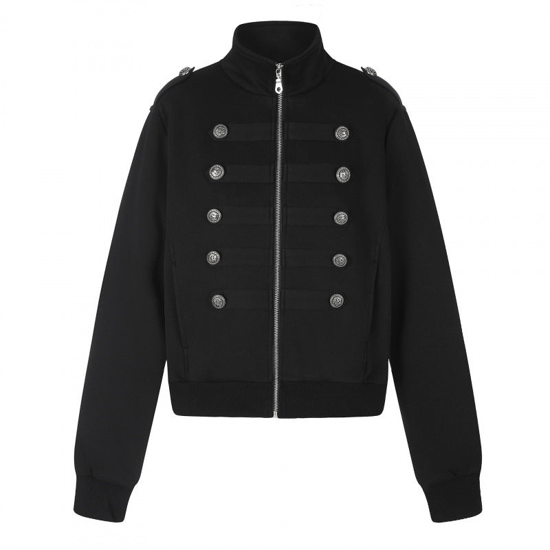 Unisex Sweat Jacket in Military Look with Double Button Placket Mune Fashion