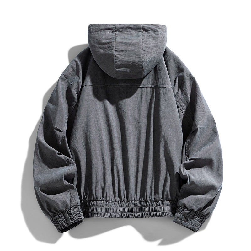Men's Oversize Canvas Utility Hoodie Jacket with Hidden Snap Button Placket and Zipper Pockets Mune Fashion