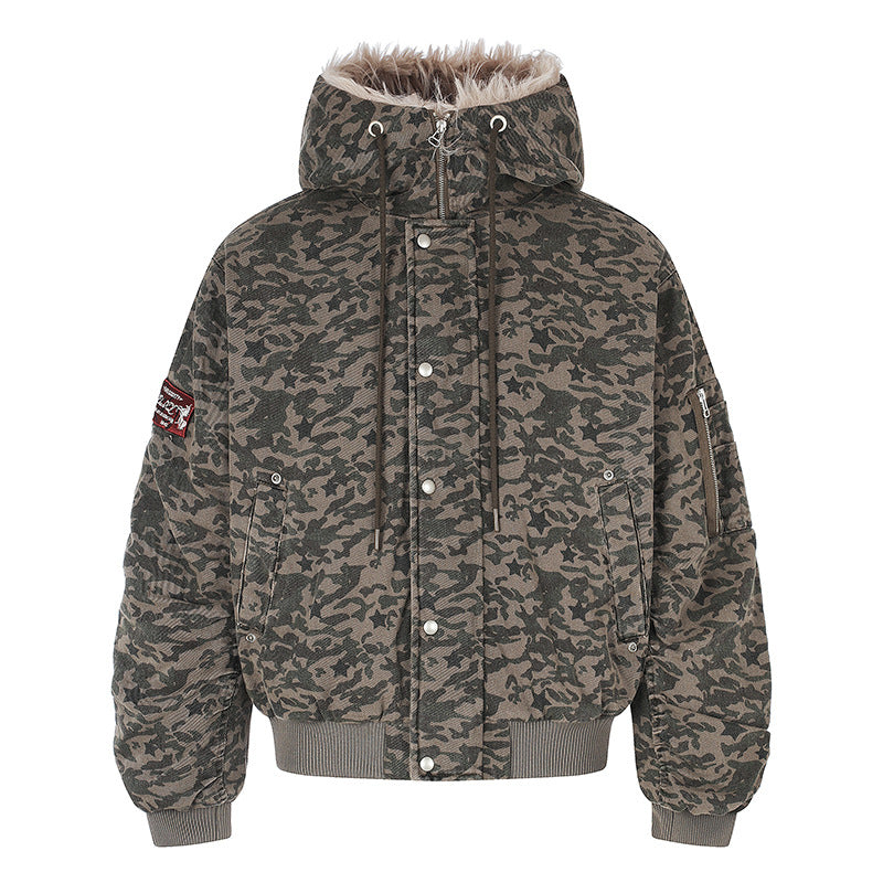 Women's quilted bomber jacket with faux fur hood, drawstring, and utility pockets Mune Fashion